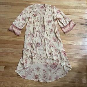 Maurices Sheer Kimono Duster Women Medium Pink Floral Fairy Cottagecore Romantic